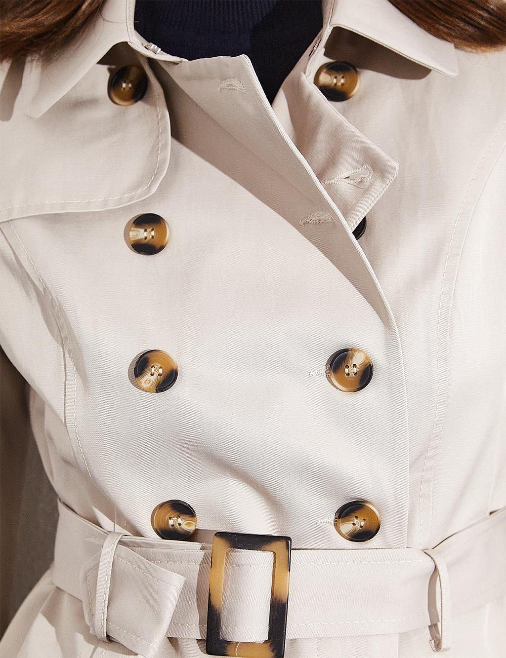 Double Breasted Buttoned Belted Epaulette Cap Stone
