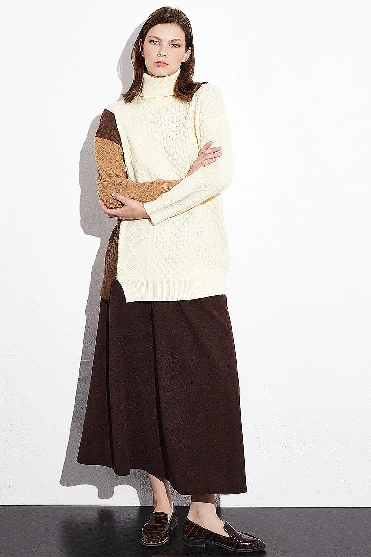 Exclusive Knit Design Colorful Knit Tunic Camel