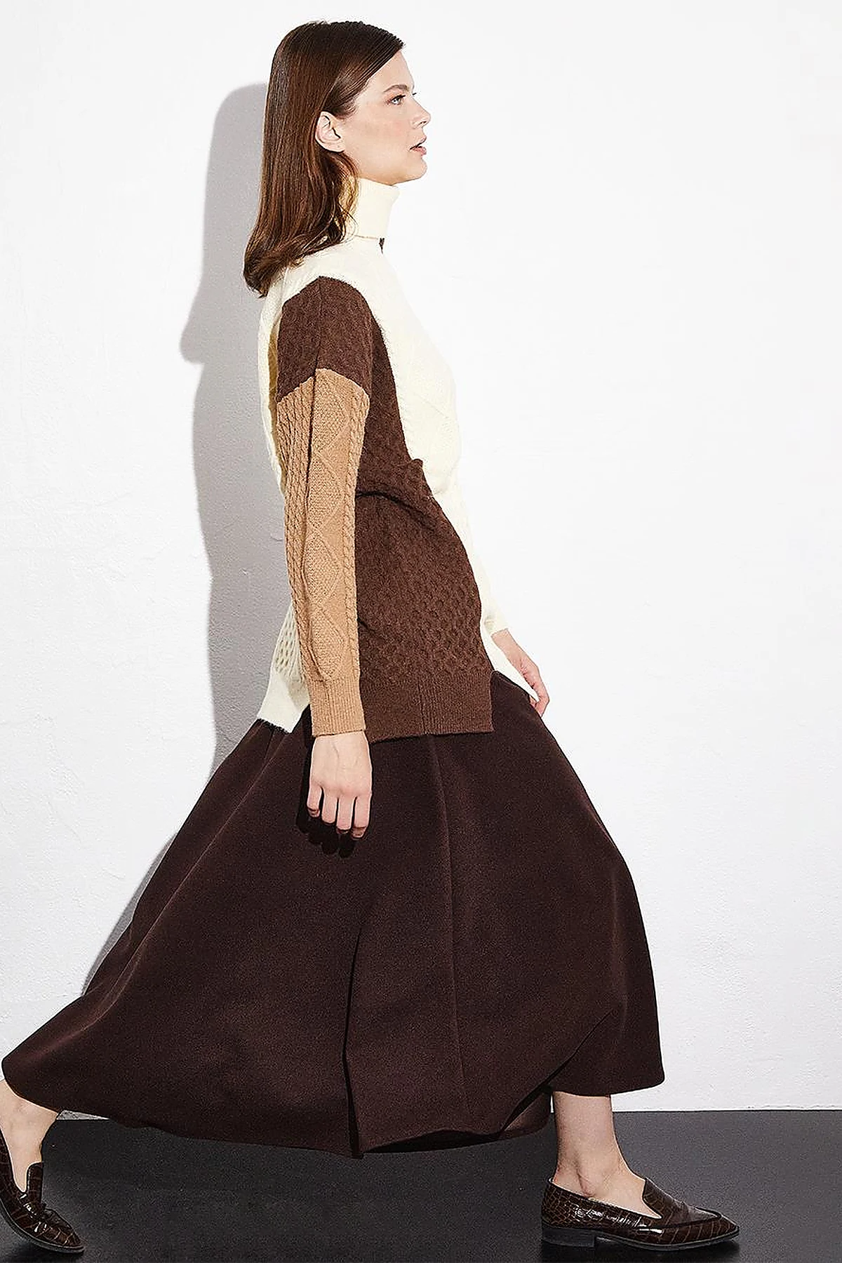 Exclusive Knit Design Colorful Knit Tunic Camel