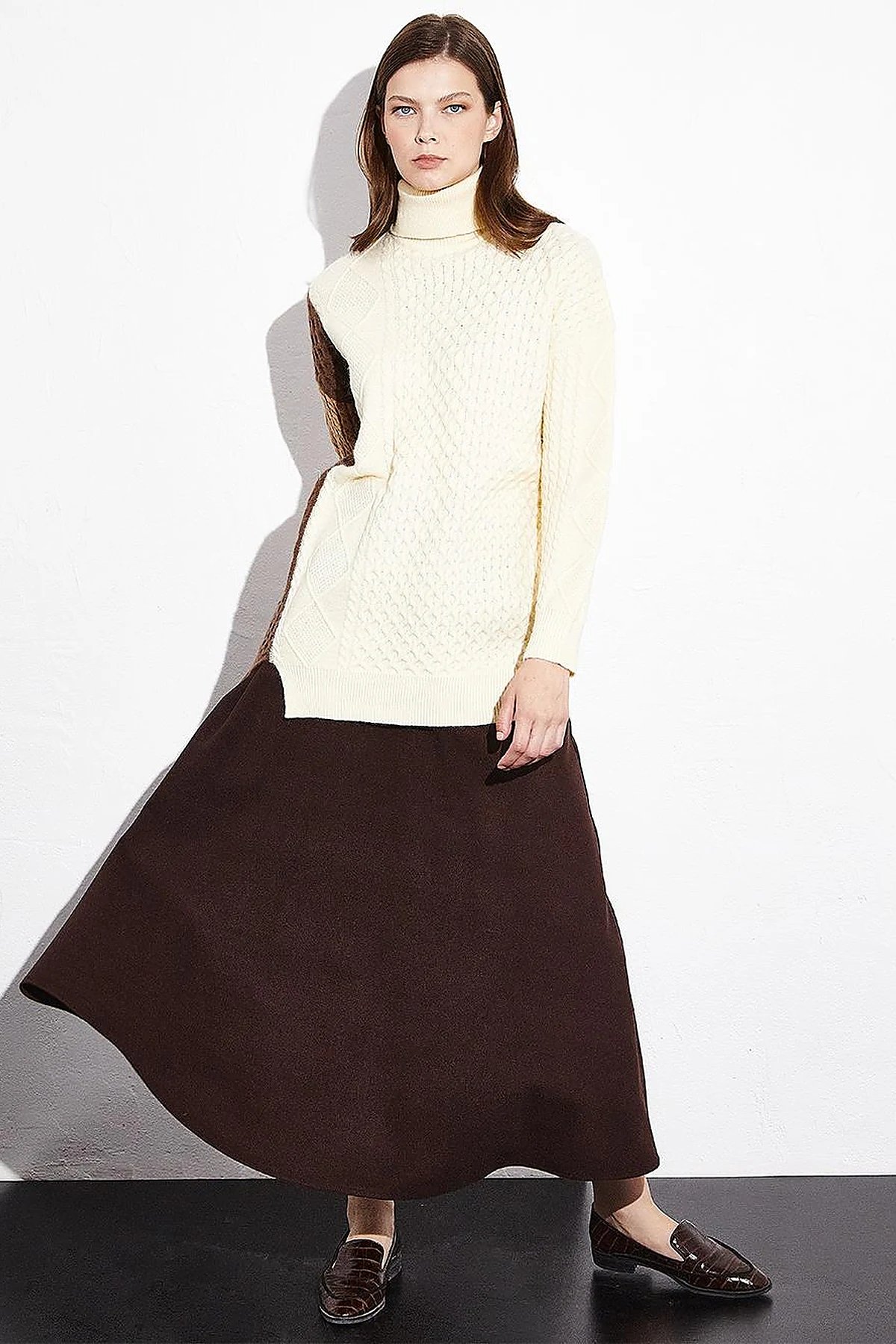 Exclusive Knit Design Colorful Knit Tunic Camel