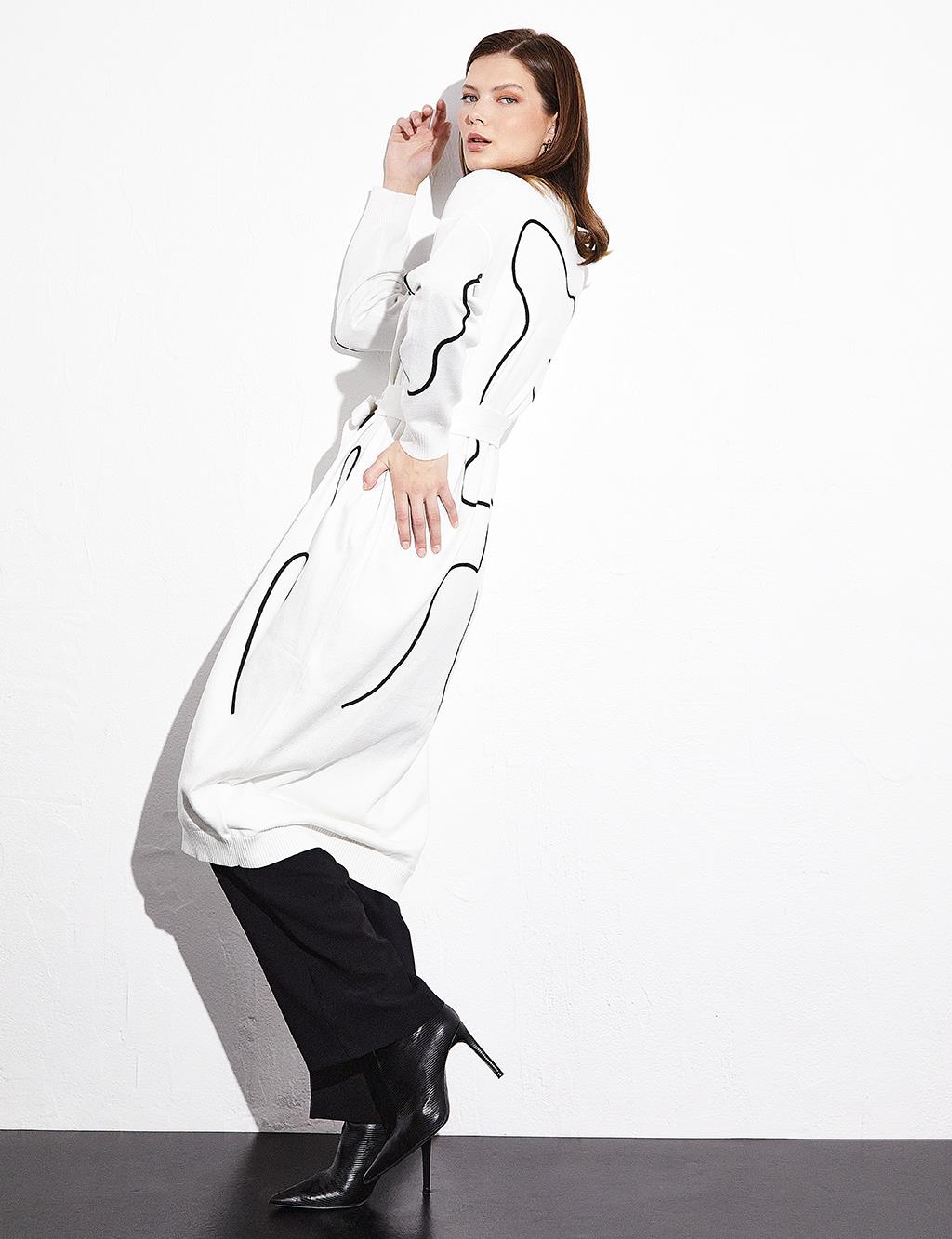 Exclusive Line Design Belted Cardigan Optical White