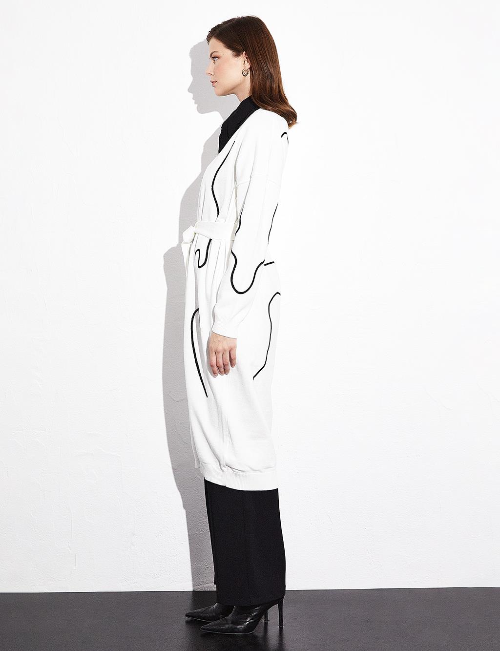 Exclusive Line Design Belted Cardigan Optical White