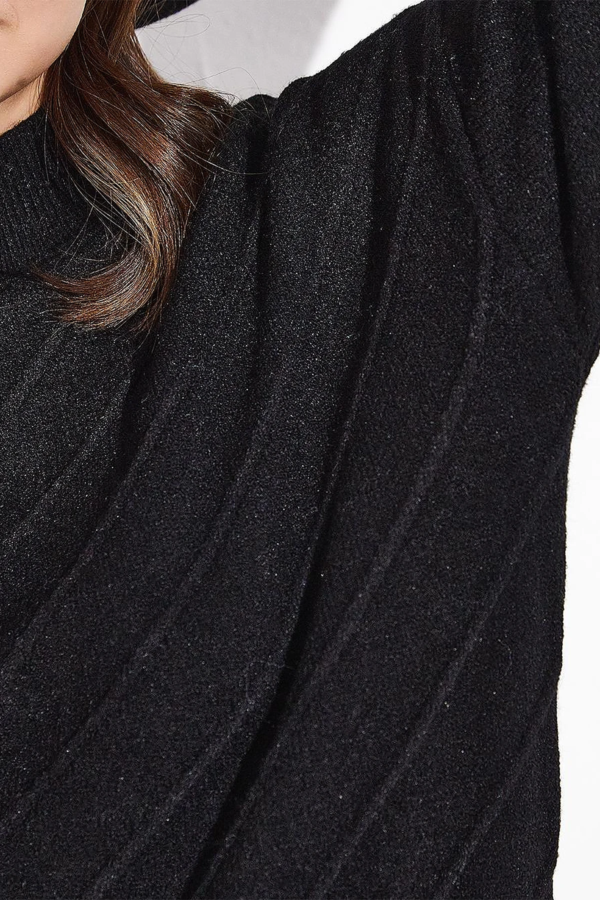 Exclusive Fisherman's Collar Textured Knit Tunic Black