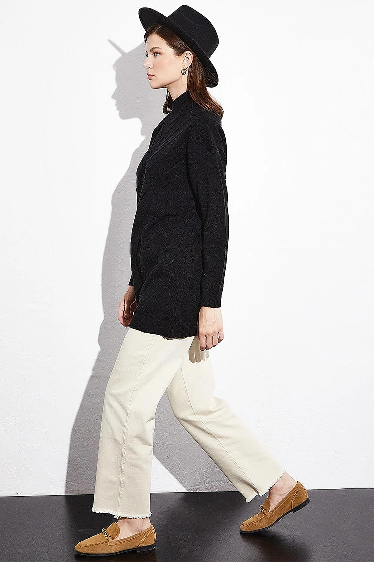 Exclusive Fisherman's Collar Textured Knit Tunic Black