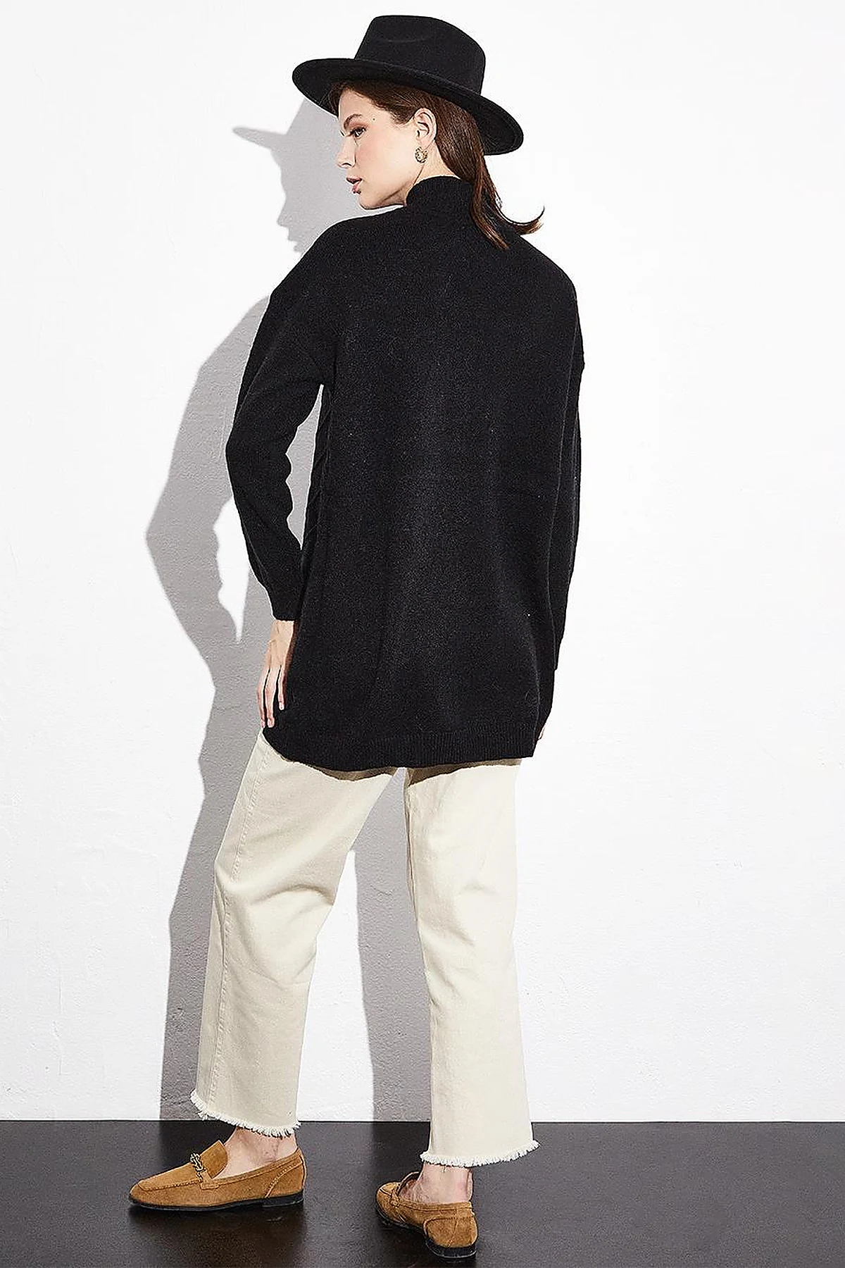 Exclusive Fisherman's Collar Textured Knit Tunic Black