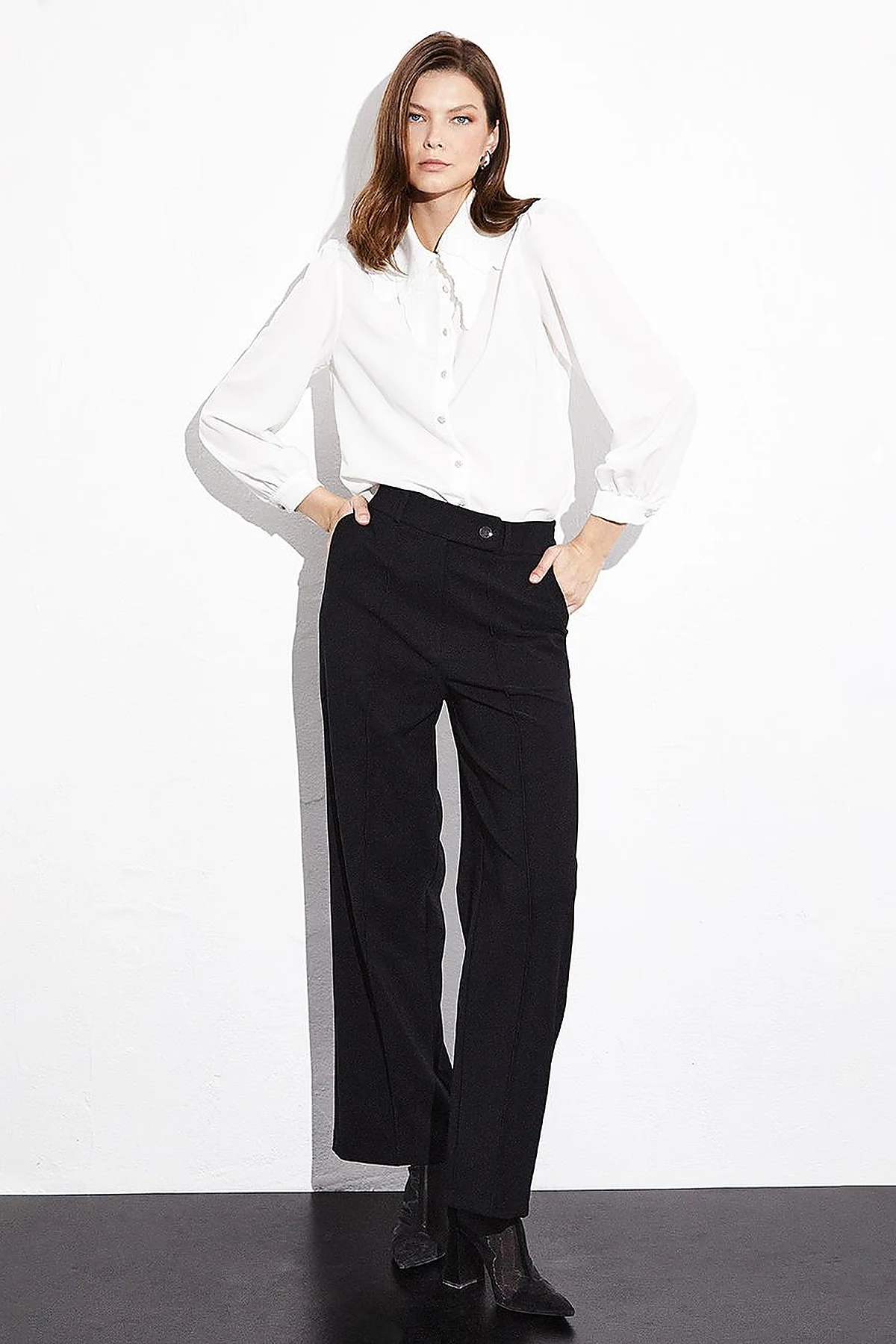 Ironed Wide Leg Trousers Black