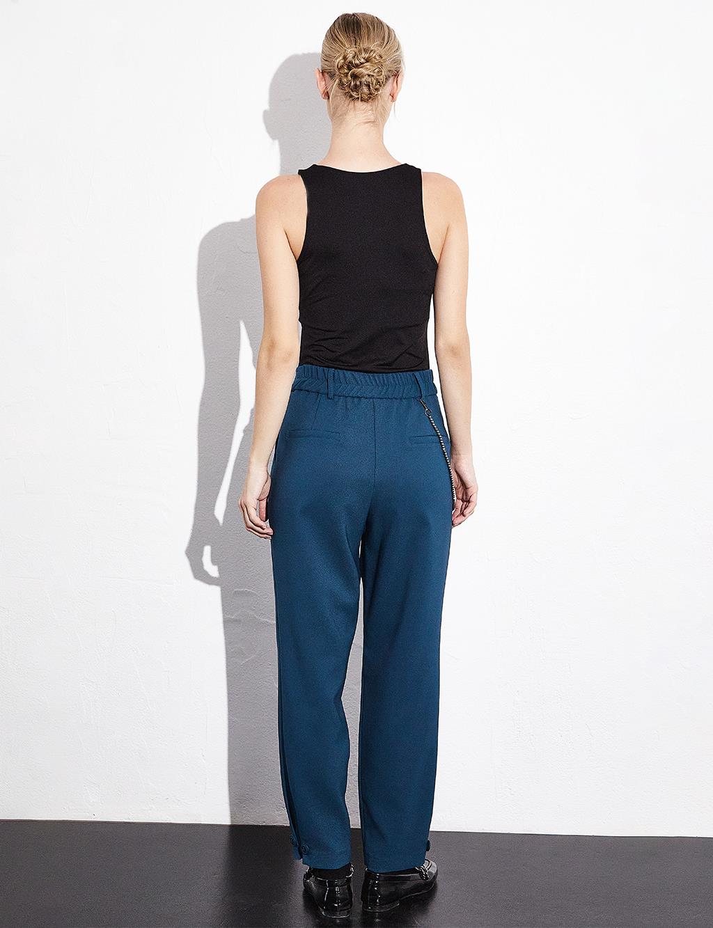 Pleated Trousers with Bead Accessories Petrol