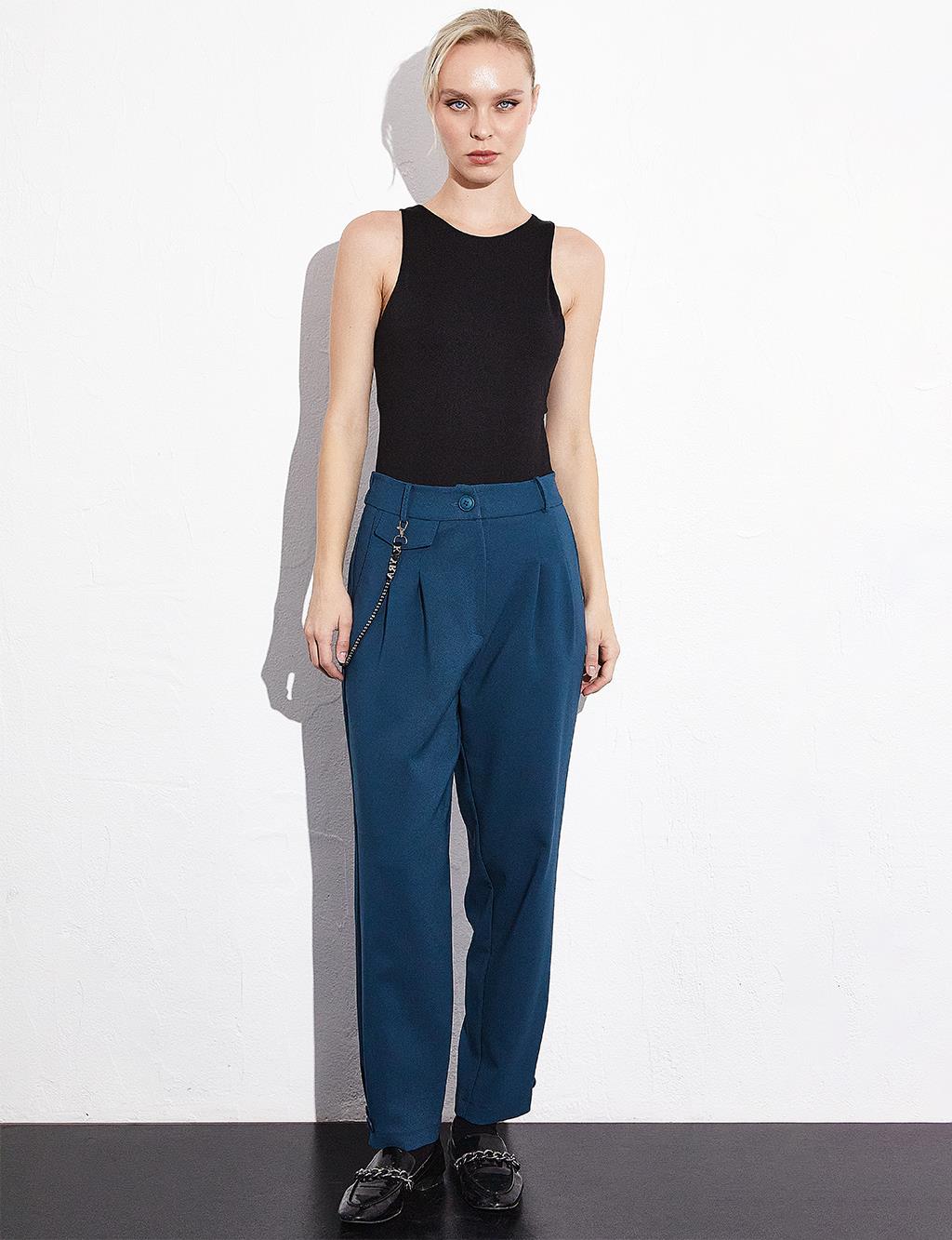 Pleated Trousers with Bead Accessories Petrol