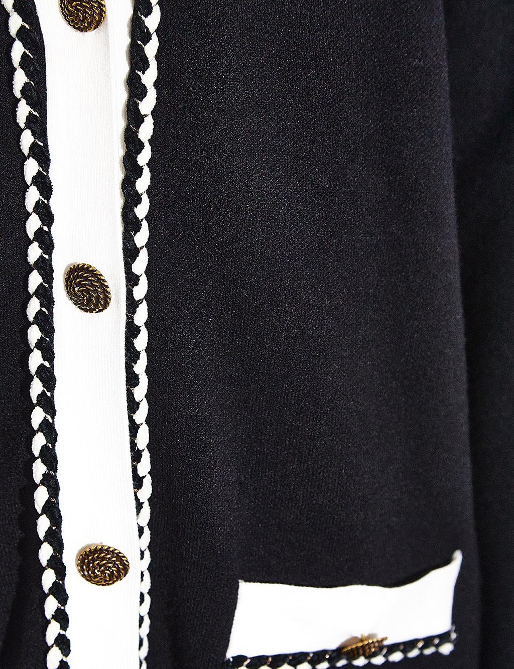 Exclusive Knitted Striped Buttoned Knitwear Cardigan Black
