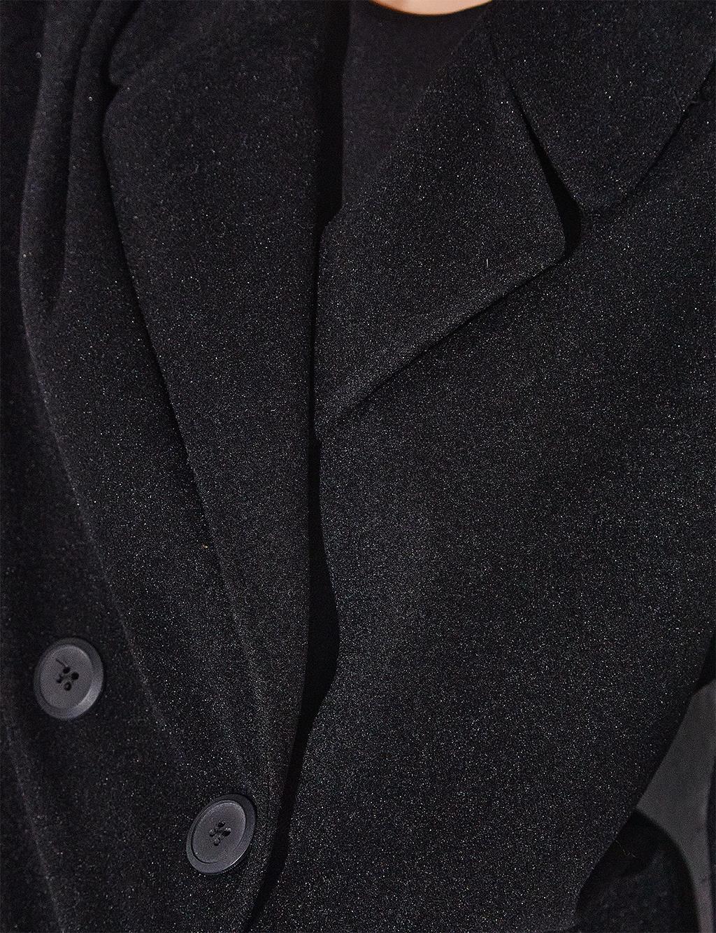 Men's Collar Double Breasted Buttoned Cashmere Coat Black