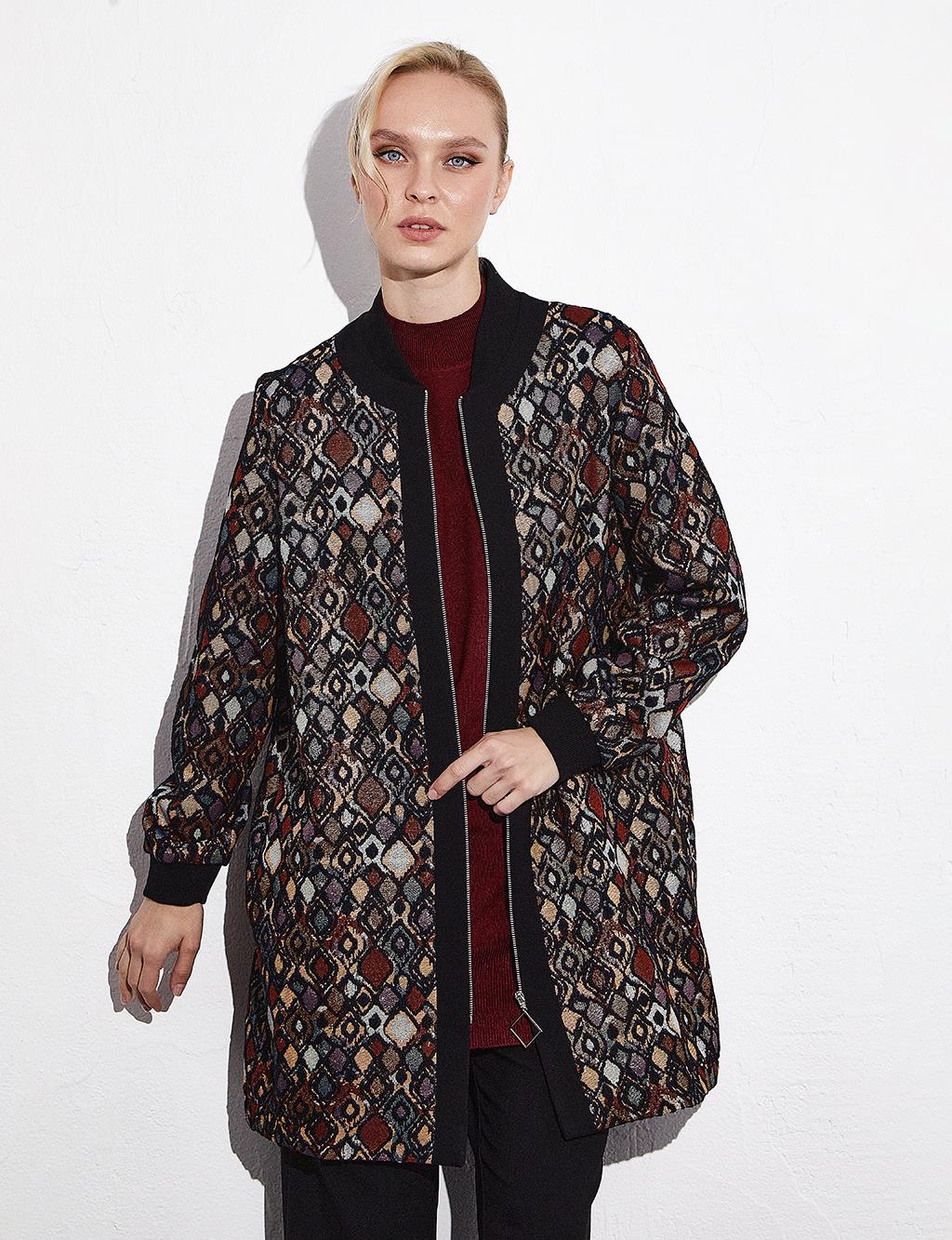 Iconic Patterned College Collar Jacket Black Brick