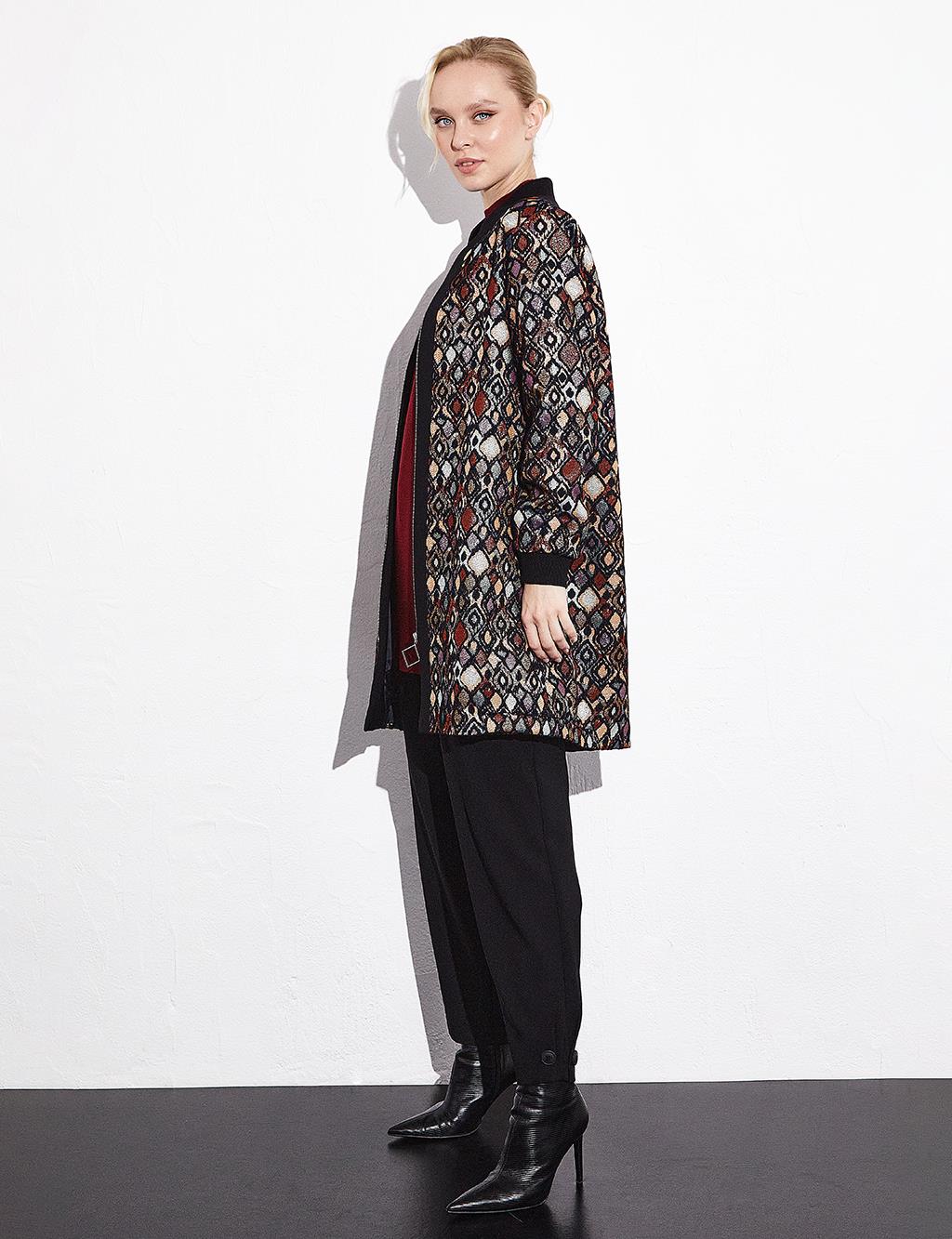 Iconic Patterned College Collar Jacket Black Brick