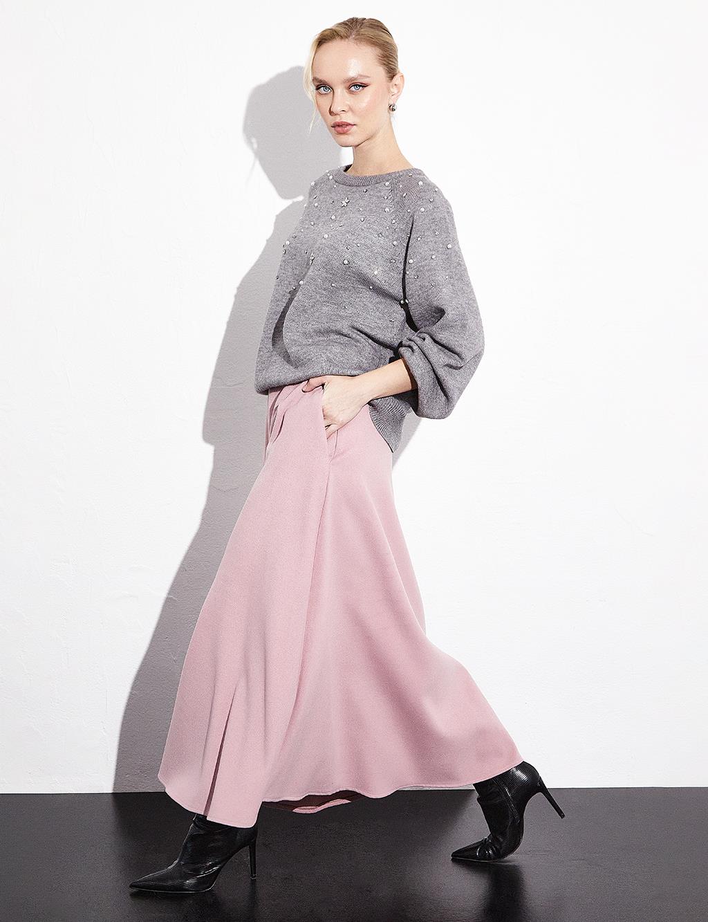 Flared Cut Stitch Skirt Powder