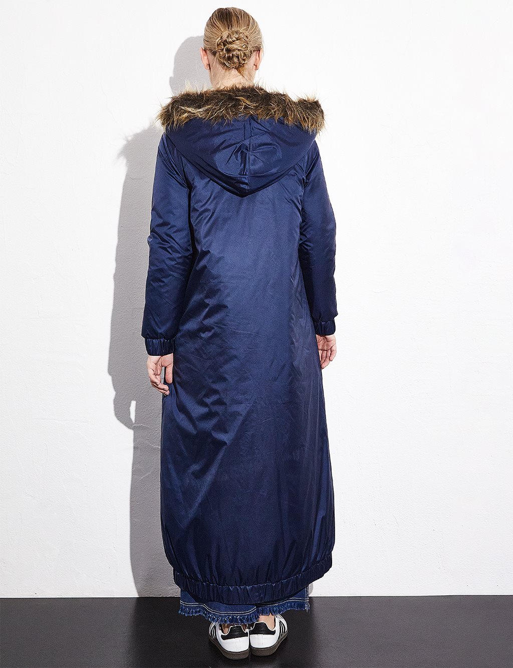 Suni Kürklü Fermuarlı Mont Lacivert