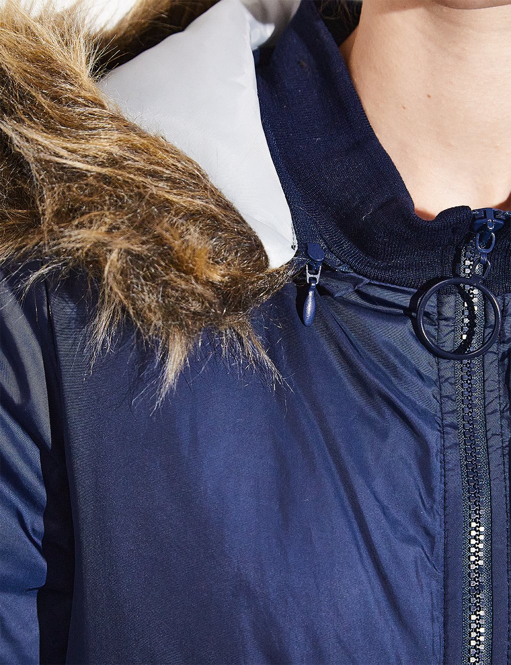 Suni Kürklü Fermuarlı Mont Lacivert