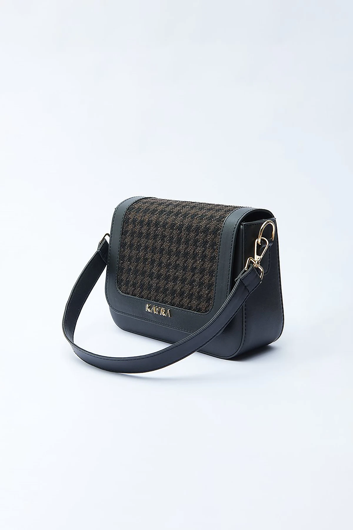 Houndstooth Patterned Square Form Bag Brown Black