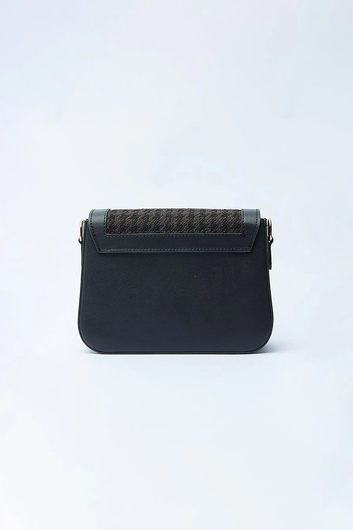 Houndstooth Patterned Square Form Bag Brown Black
