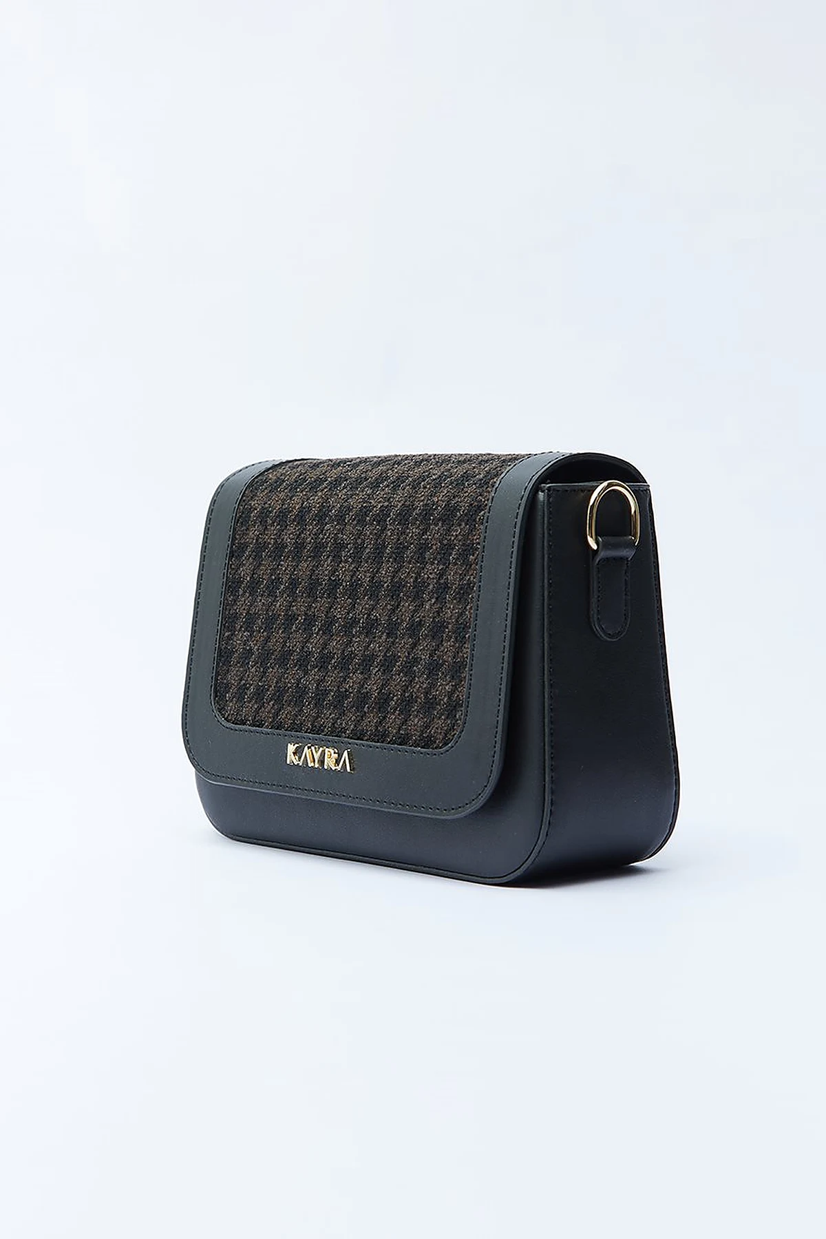 Houndstooth Patterned Square Form Bag Brown Black