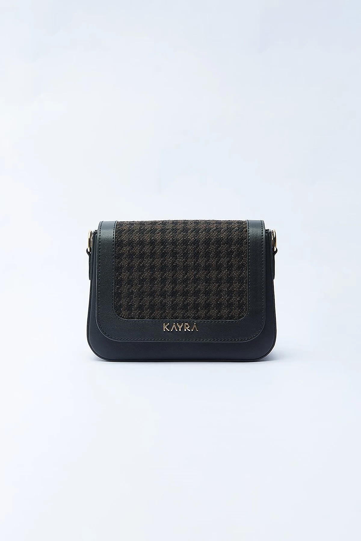 Houndstooth Patterned Square Form Bag Brown Black