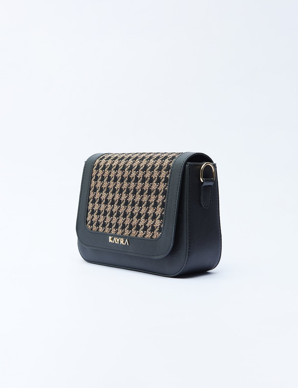 Houndstooth Patterned Square Form Bag Mİnk Black