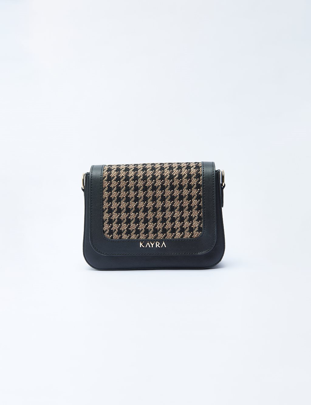 Houndstooth Patterned Square Form Bag Mİnk Black