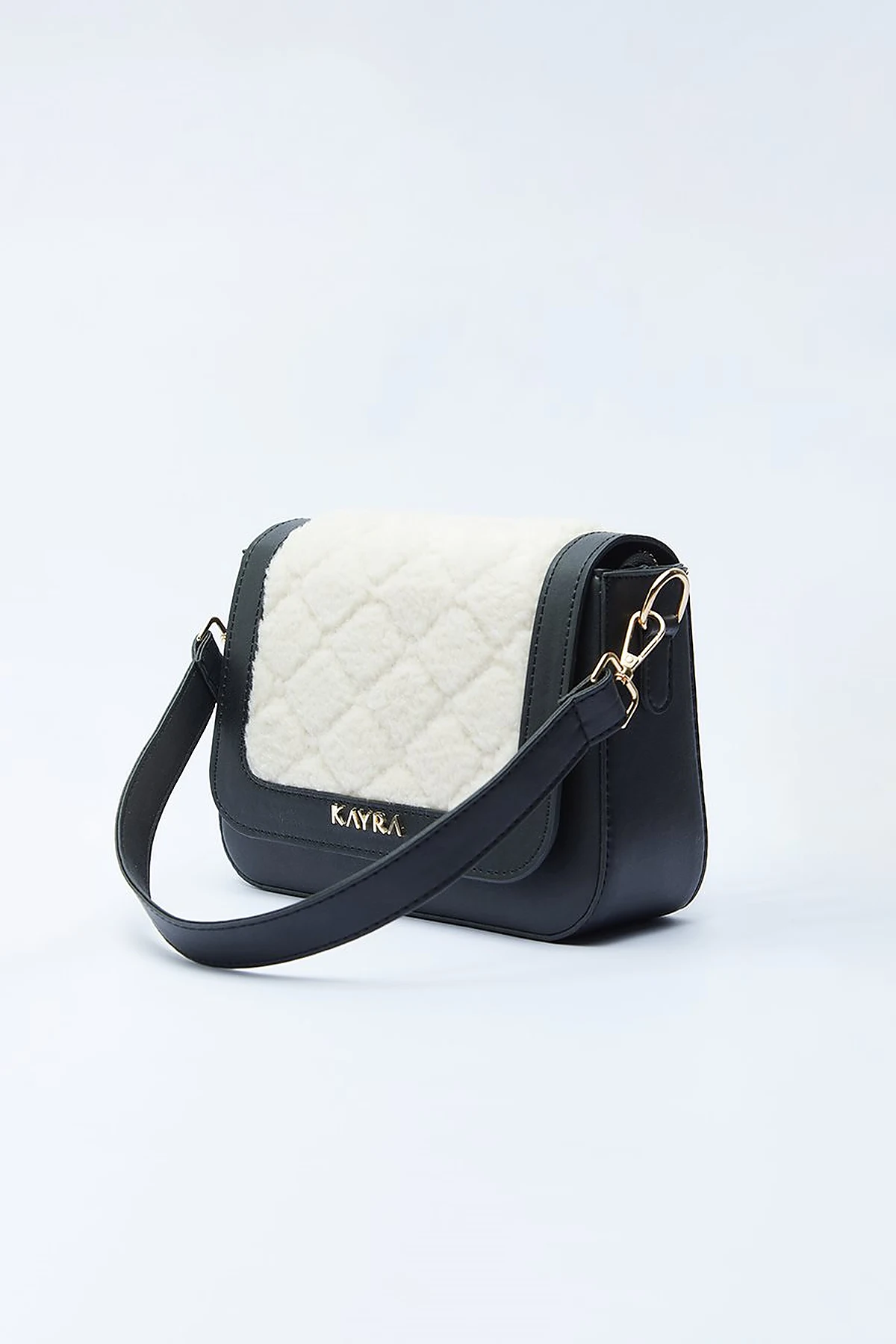 Houndstooth Patterned Square Form Bag Cream Black