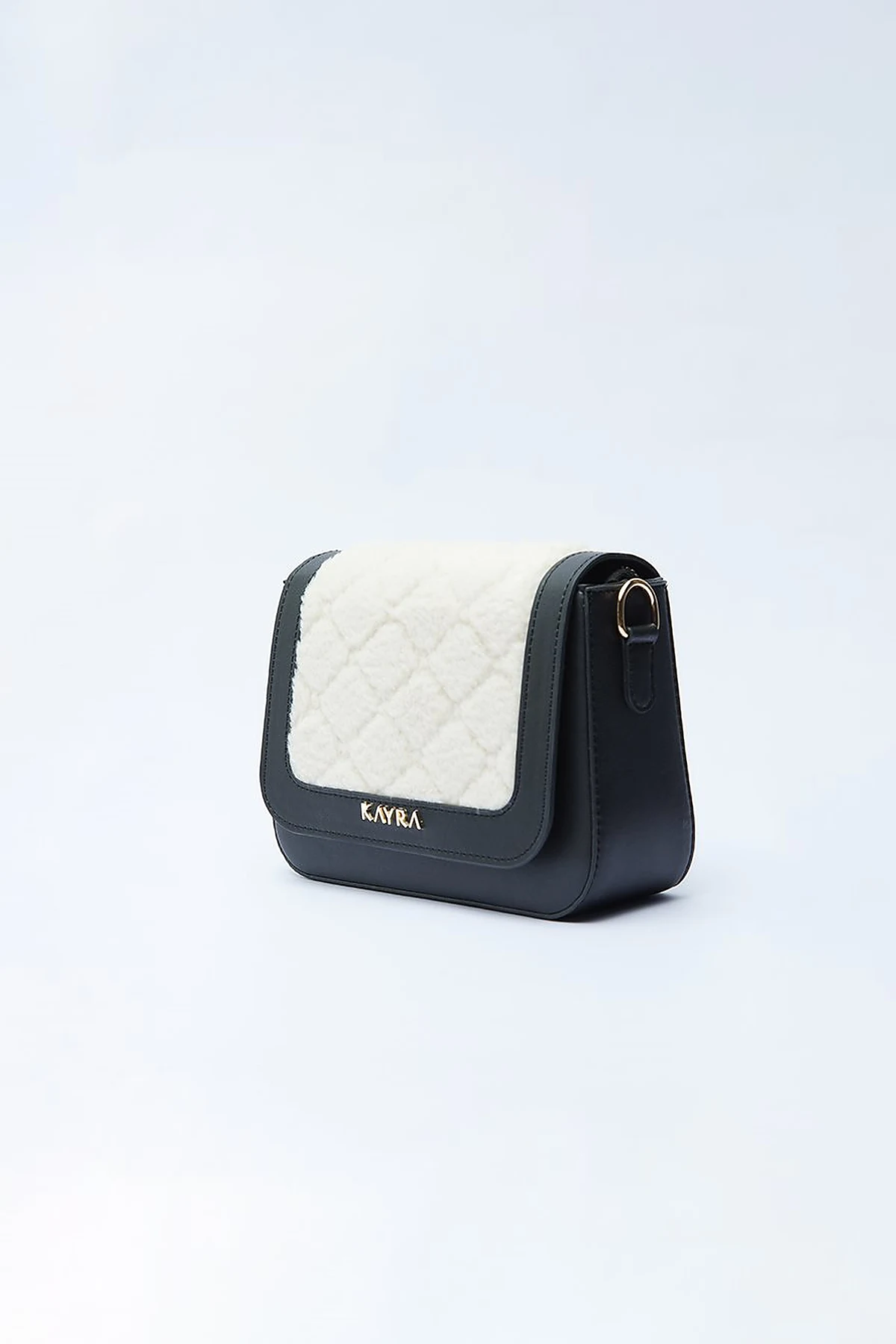 Houndstooth Patterned Square Form Bag Cream Black