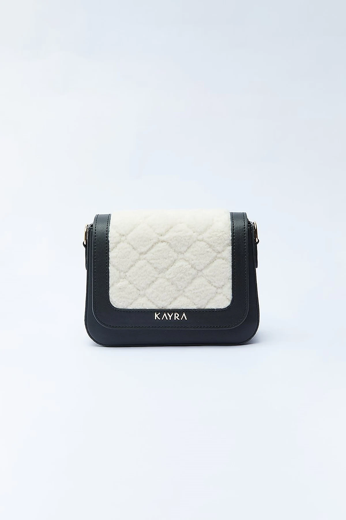 Houndstooth Patterned Square Form Bag Cream Black