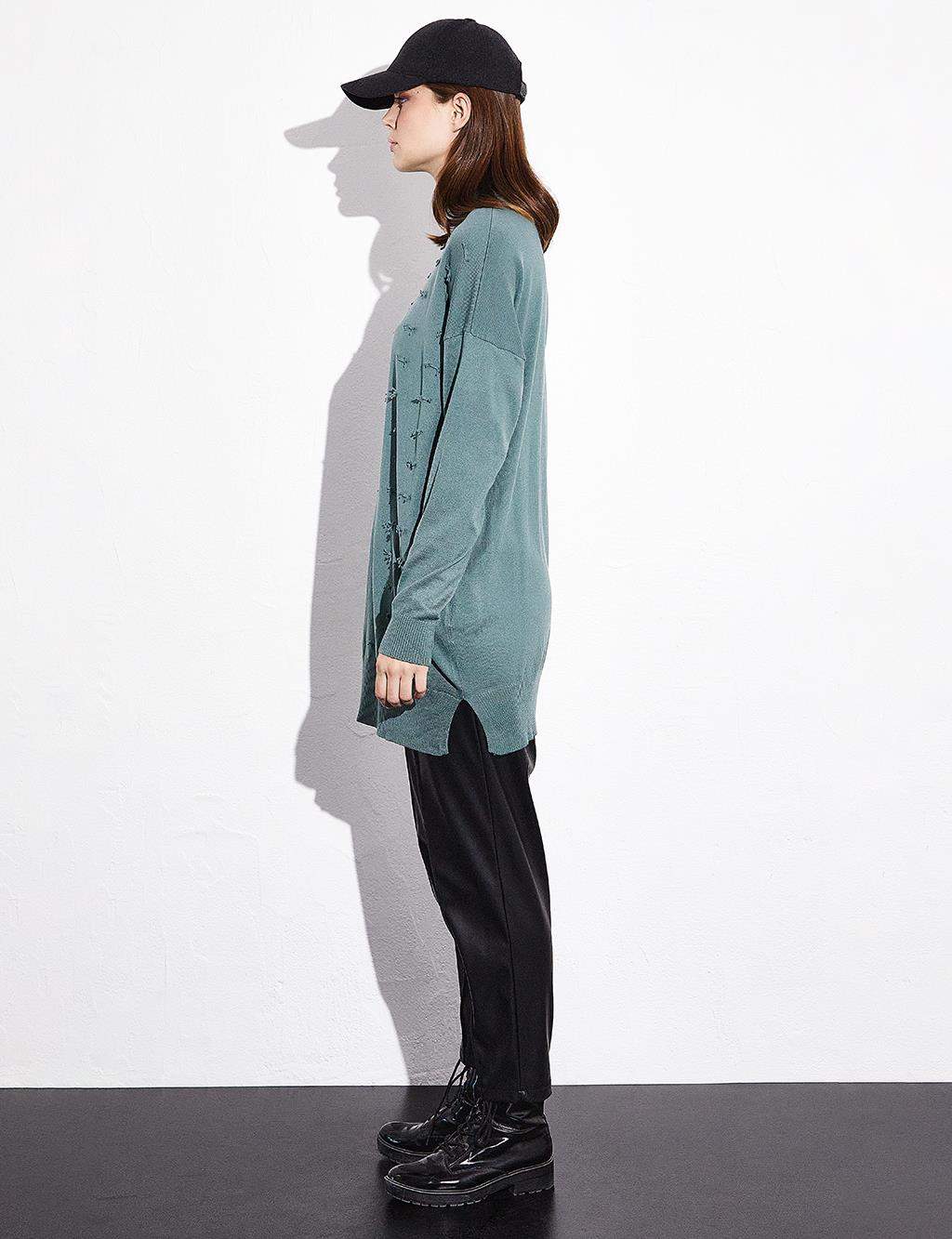 Decorative Tassel Knitwear Tunic Mold Green