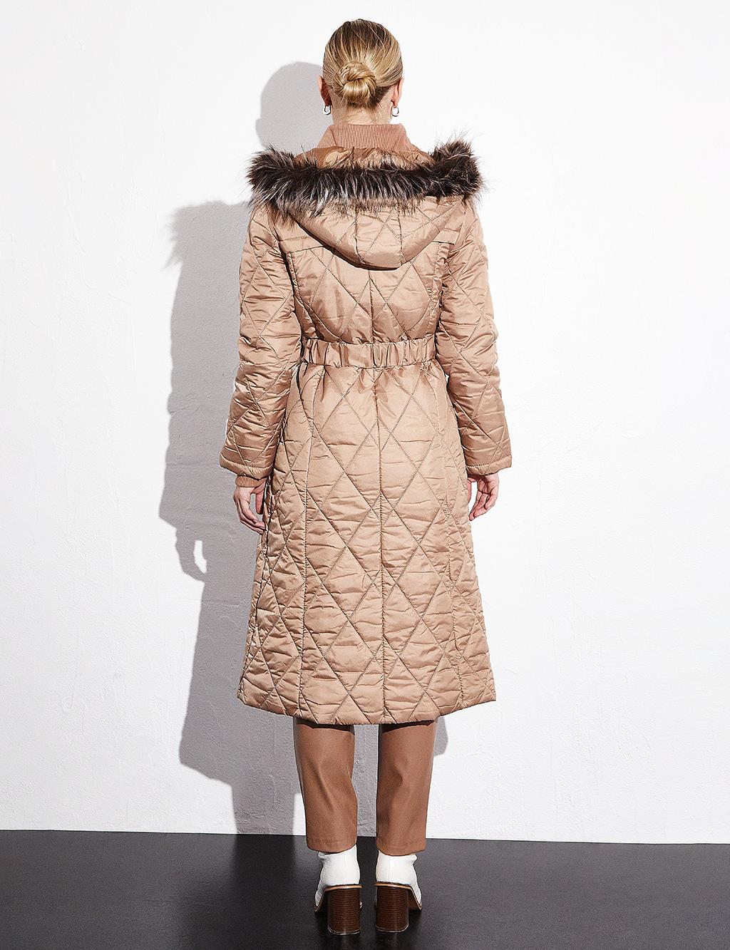 Diamond Quilted Puffer Coat Powder