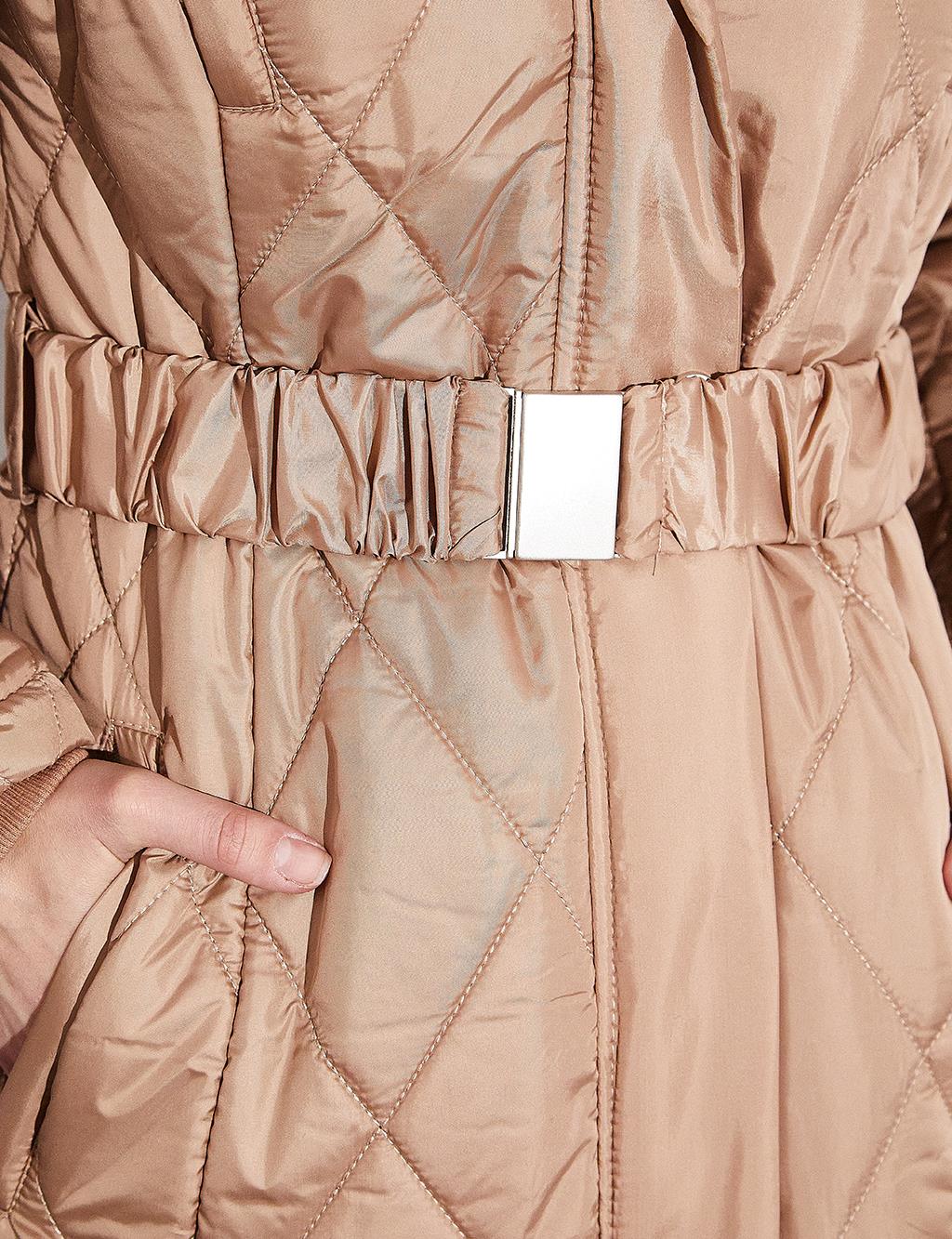 Diamond Quilted Puffer Coat Powder