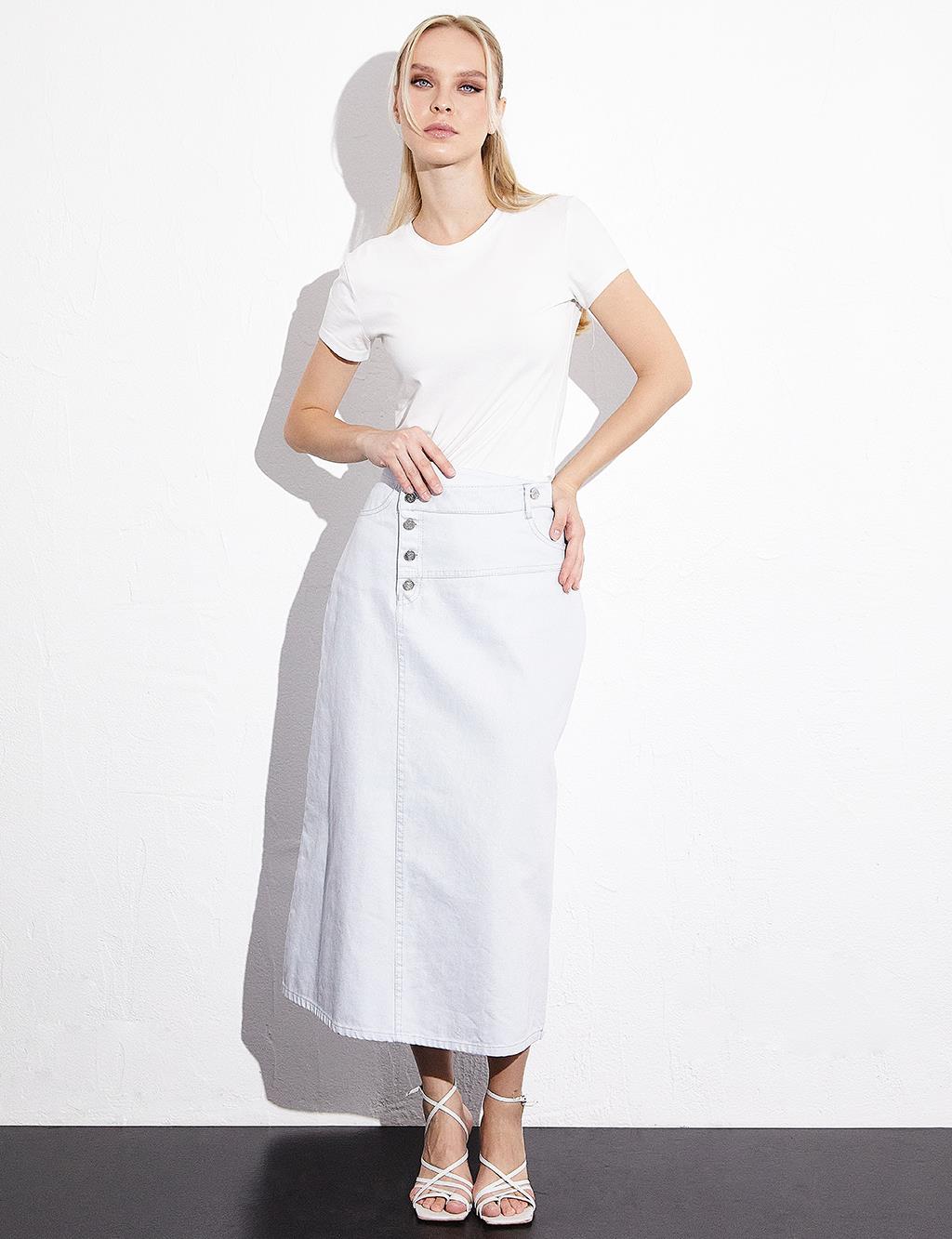 Asymmetrical Detailed Denim Skirt Blue