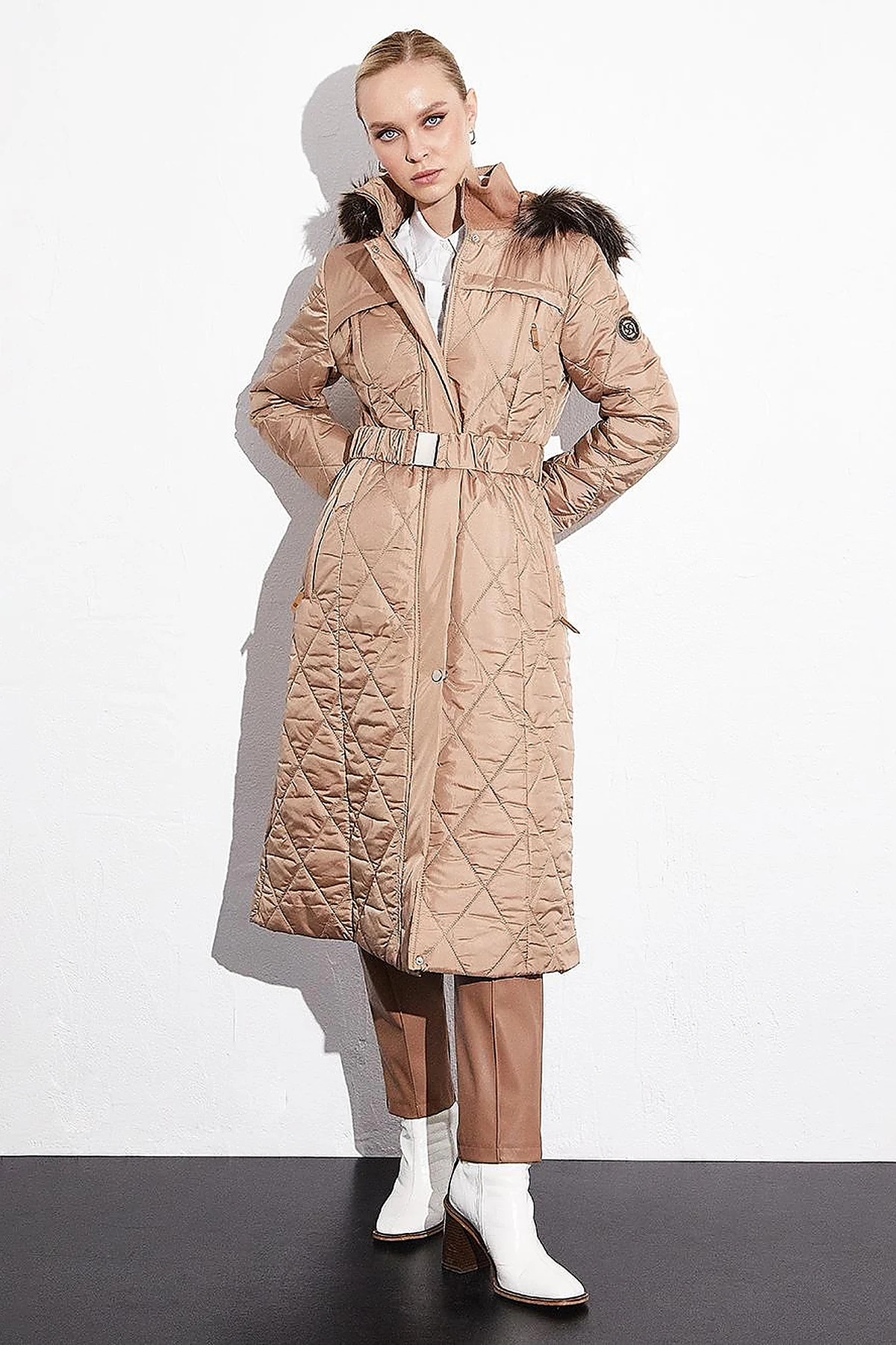 Diamond Quilted Puffer Coat Powder