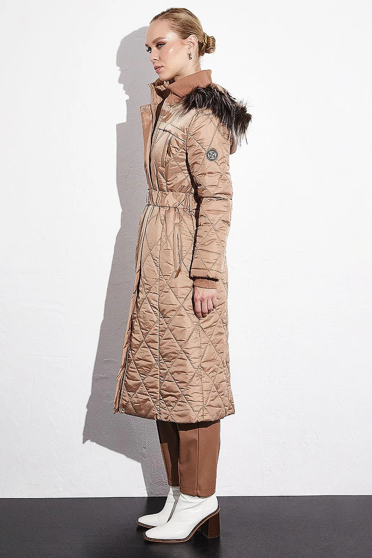 Diamond Quilted Puffer Coat Powder