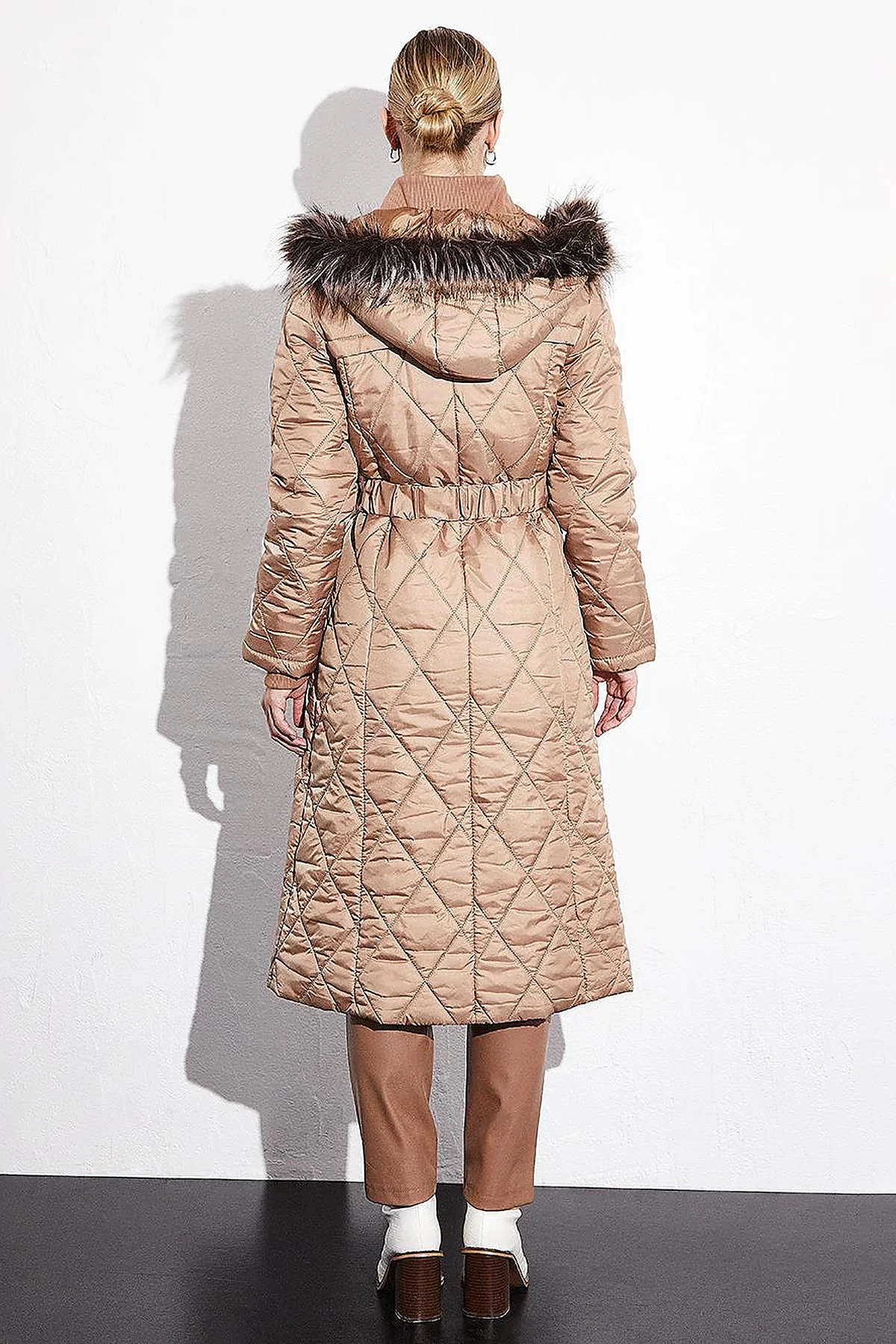 Diamond Quilted Puffer Coat Powder
