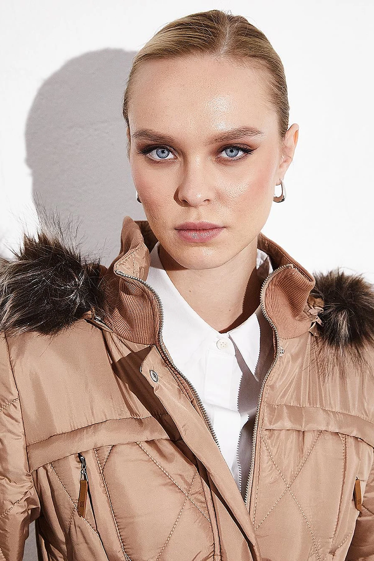 Diamond Quilted Puffer Coat Powder