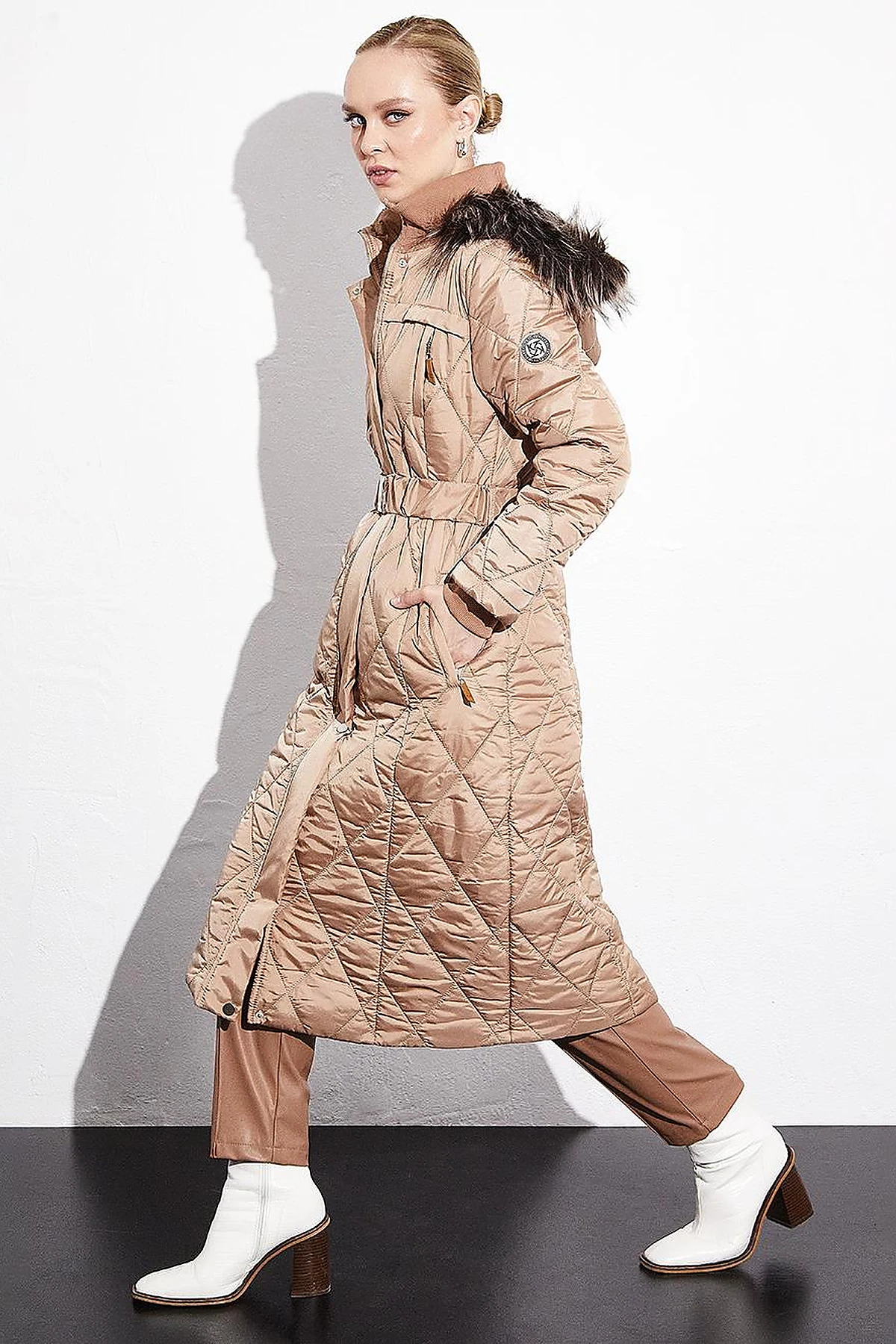 Diamond Quilted Puffer Coat Powder
