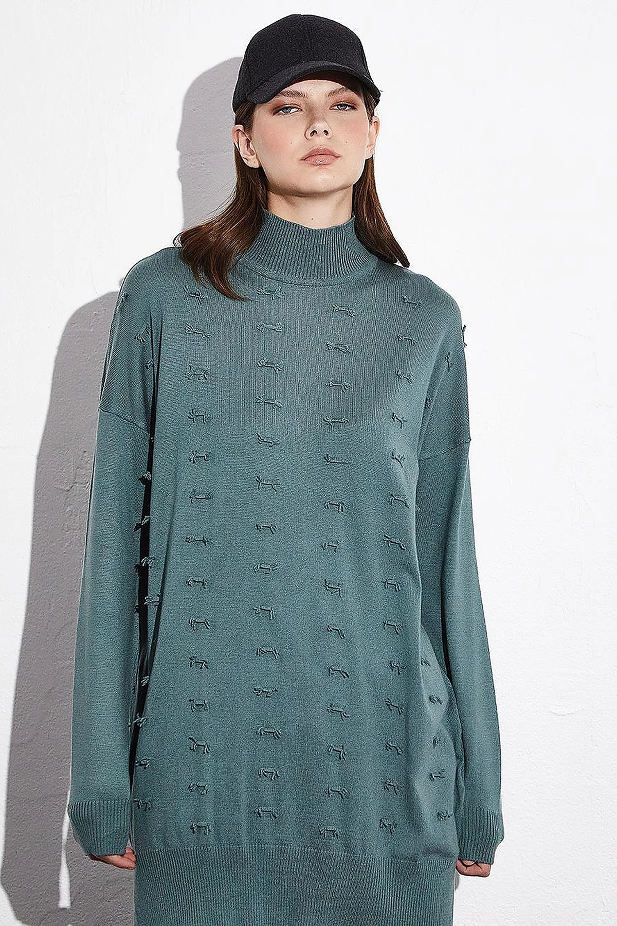 Decorative Tassel Knitwear Tunic Mold Green