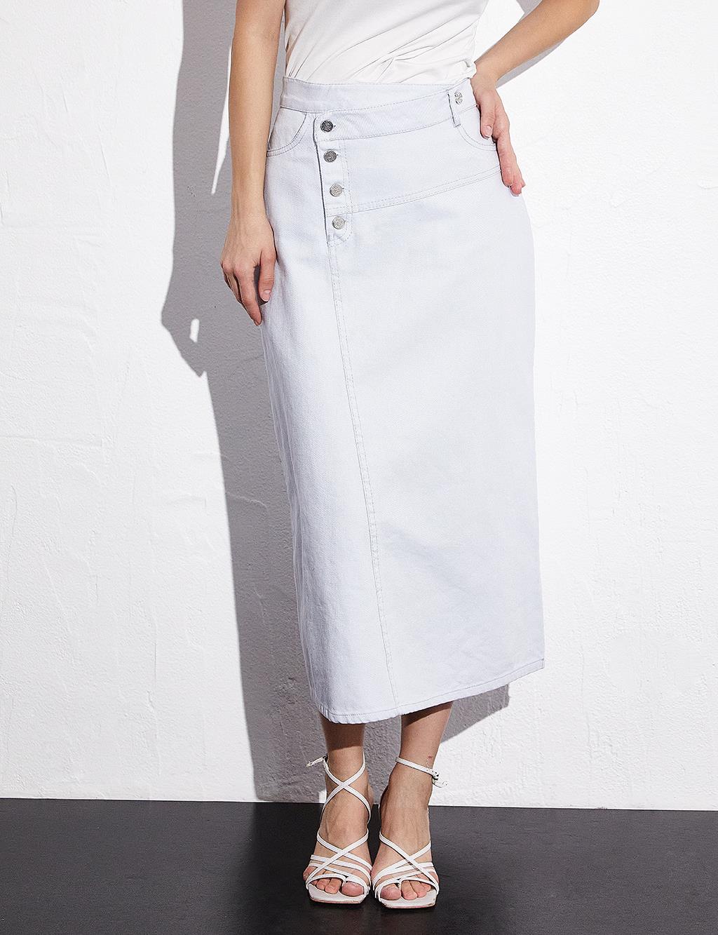 Asymmetrical Detailed Denim Skirt Blue