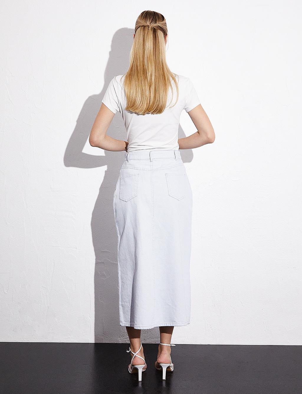 Asymmetrical Detailed Denim Skirt Blue