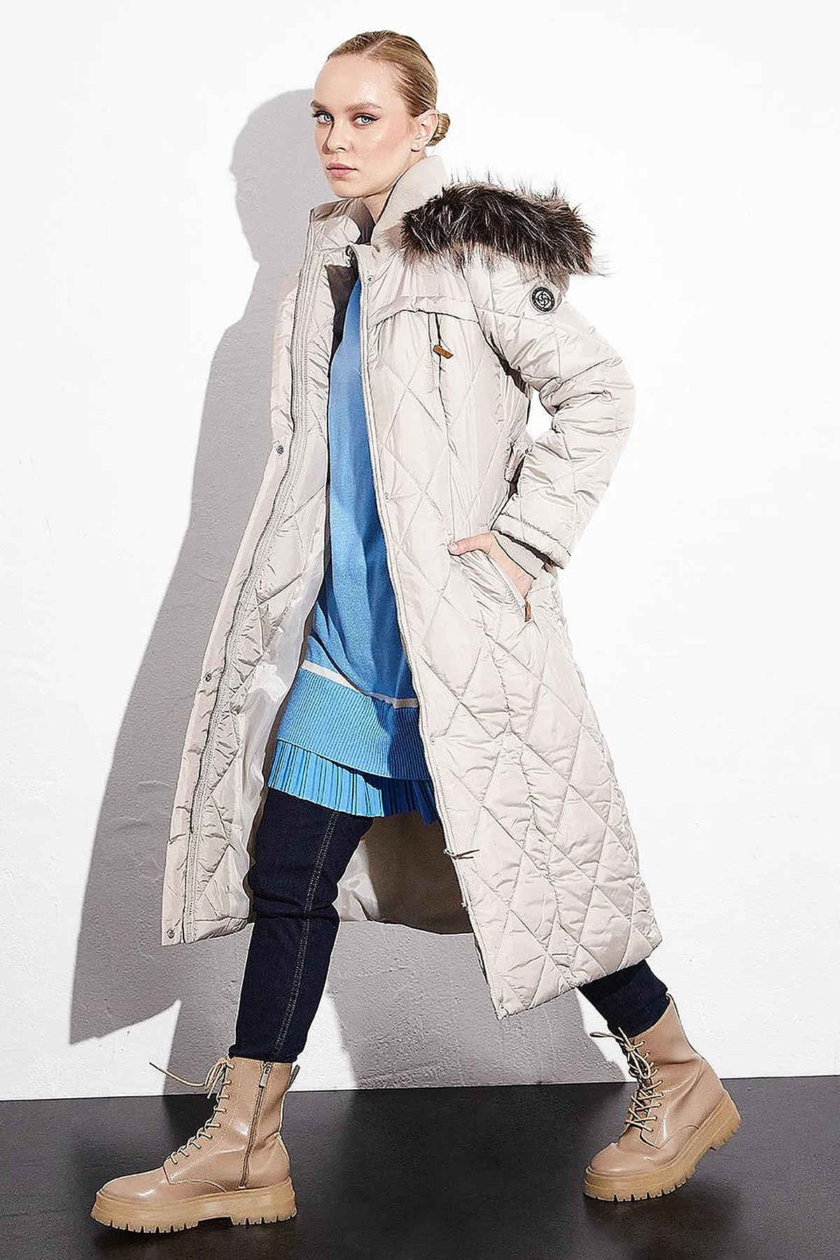 Diamond Quilted Puffer Coat Clay