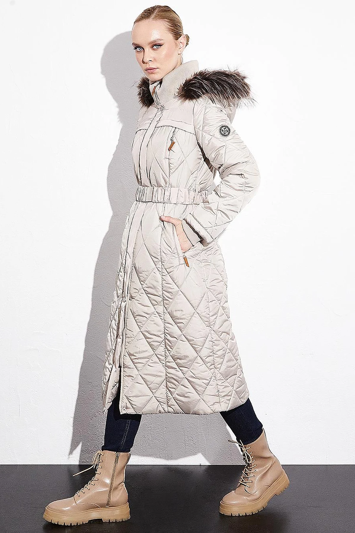 Diamond Quilted Puffer Coat Clay