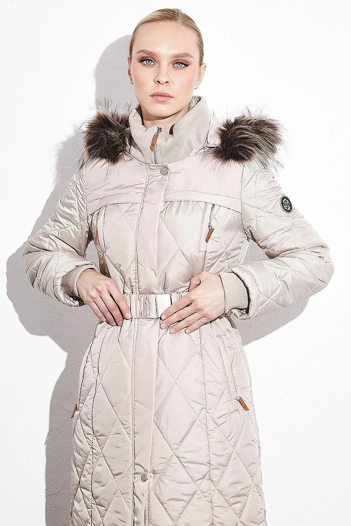 Diamond Quilted Puffer Coat Clay