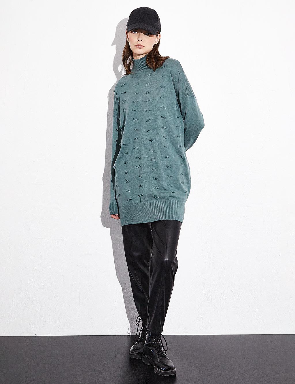 Decorative Tassel Knitwear Tunic Mold Green