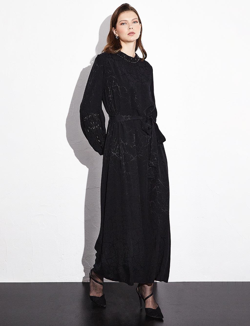 Abstract Pattern Embroidered Dress Black