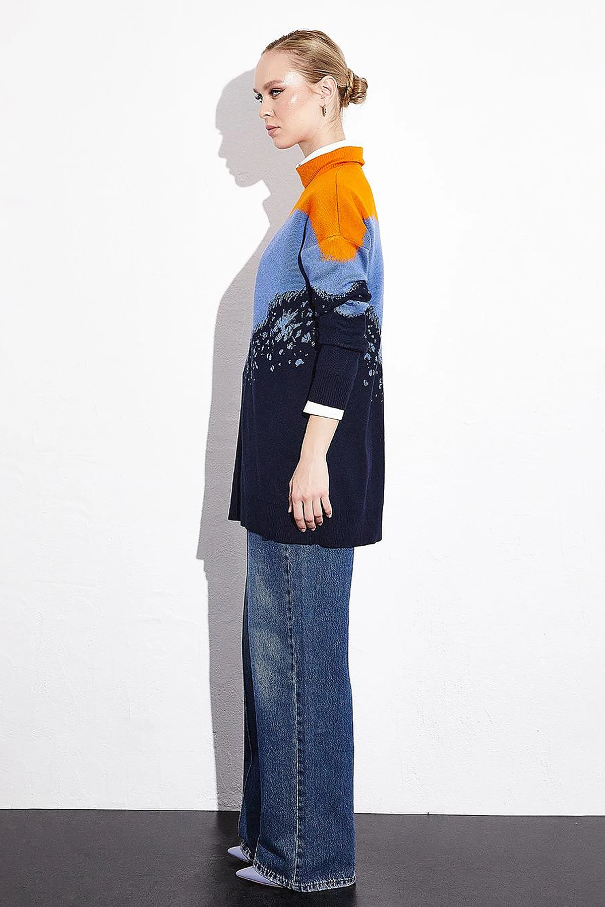 Abstract Patterned Colorful Knitwear Tunic Navy Blue