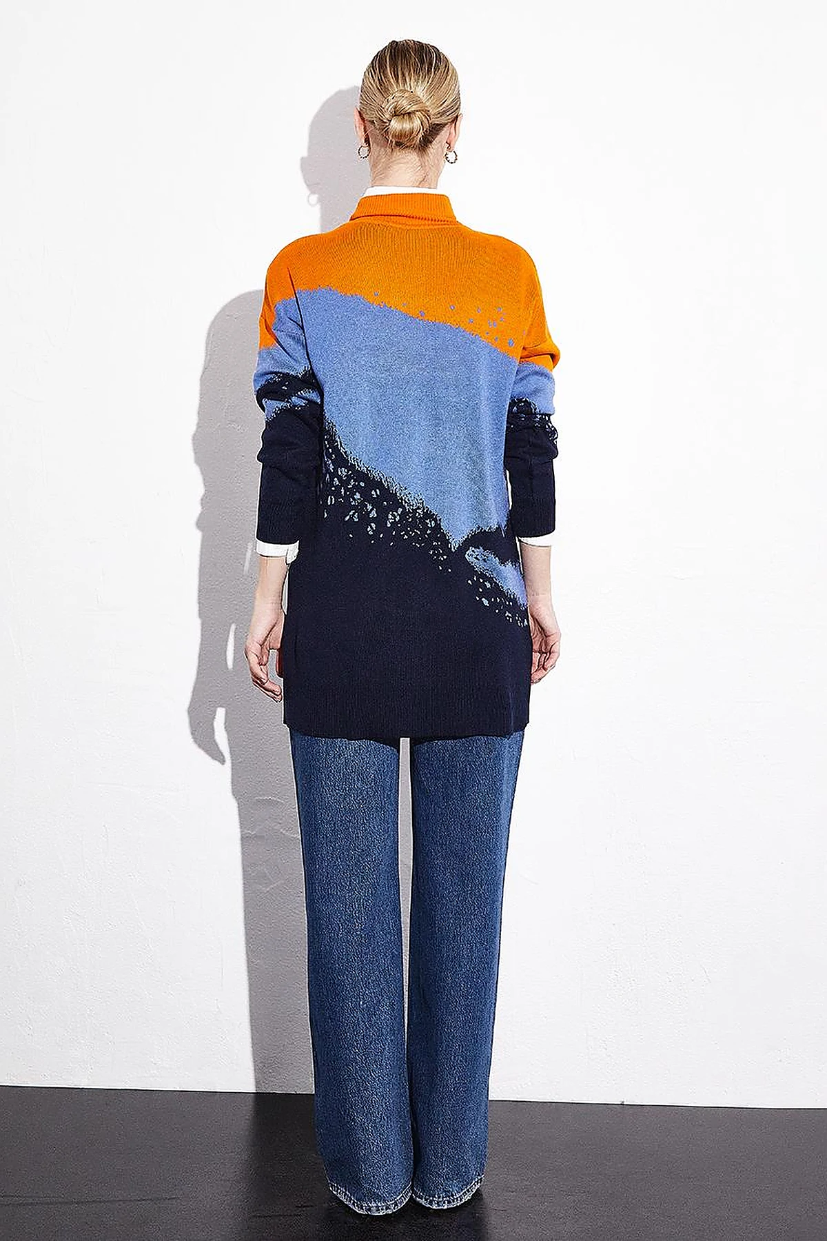 Abstract Patterned Colorful Knitwear Tunic Navy Blue