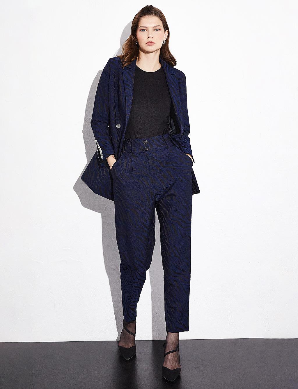 Patterned Shiny Stone Detailed Double Suit Navy Blue