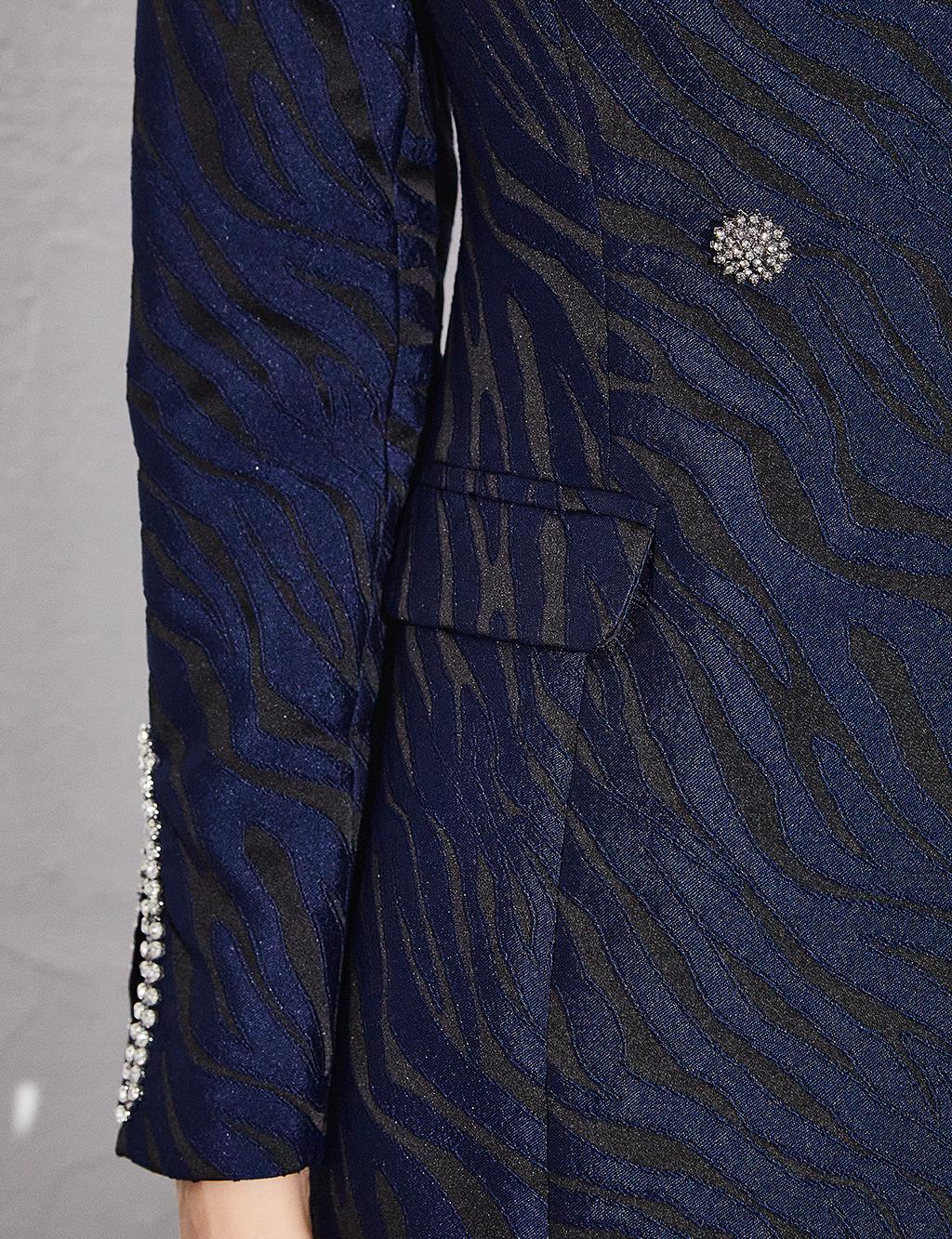 Patterned Shiny Stone Detailed Double Suit Navy Blue