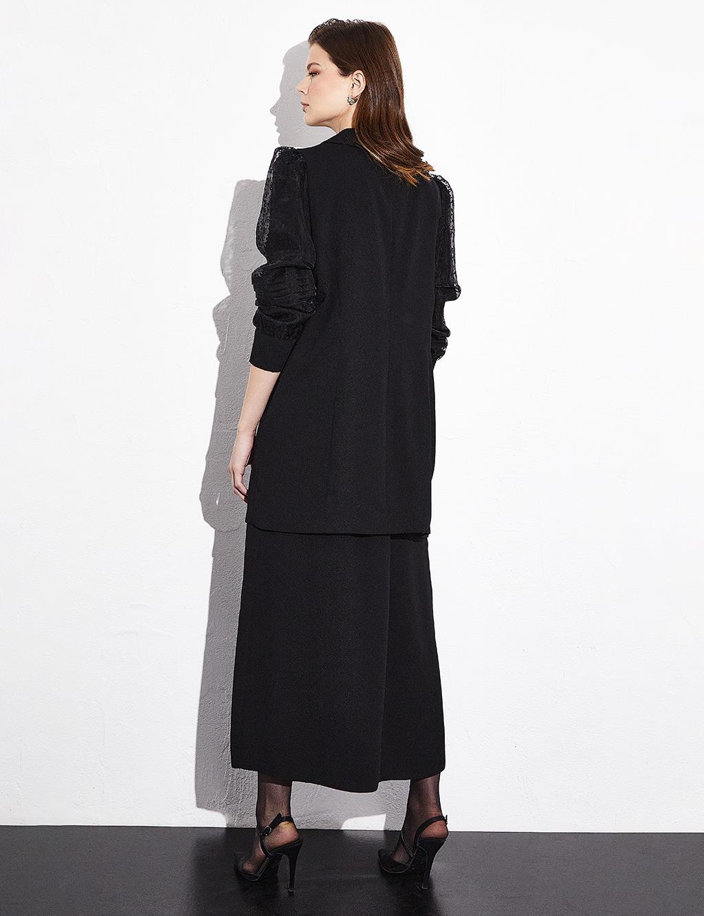 Organza Detailed Skirt Double Suit Black